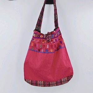 Jahonel Handmade Tote Shoulder Bag Pink Traditional Solola Fabric Embroidered